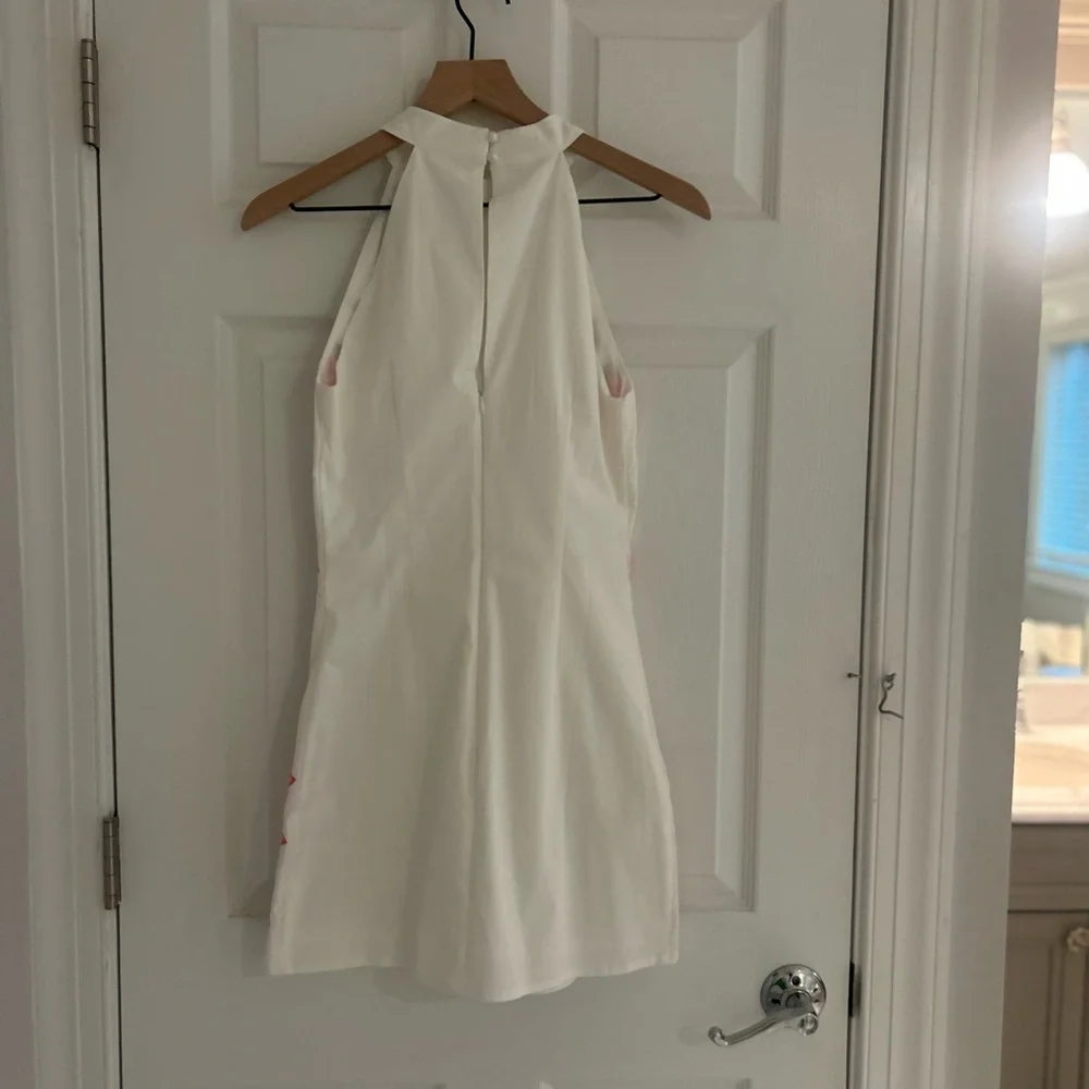 Altar'd State White/Cream Dress with Coral Floral Trim